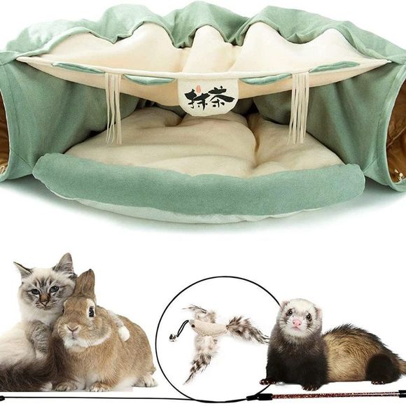 KUCDBUN Cat Tunnel Bed, 2-in-1 Collapsible Cat Tunnel - Picture 2 of 2